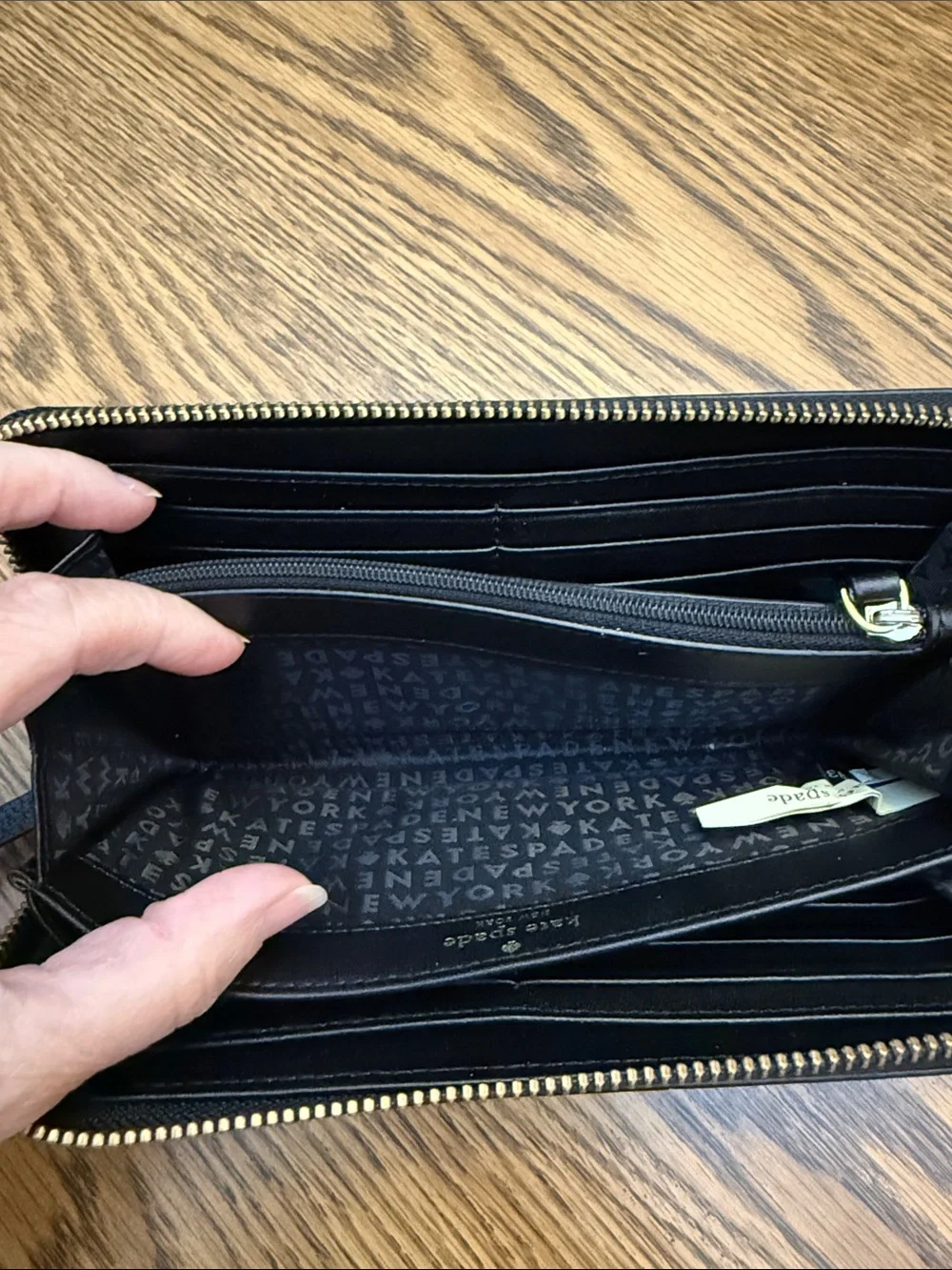 kate spade Black Zip Wallet with Gold Hardware